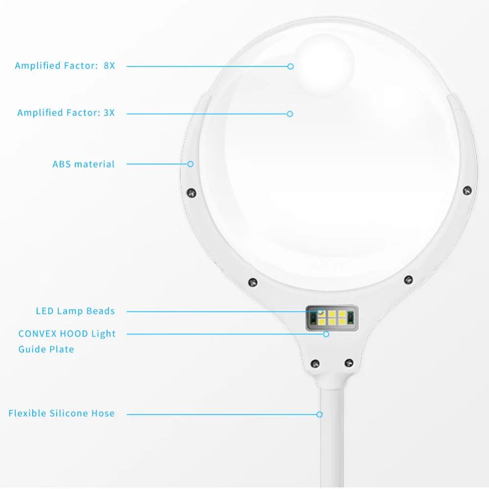 3D освещенный настольная Лупа гибкий сломанный-стойкий модный силиконовый шланг увеличительное лупа карманный микроскоп настольная лампа