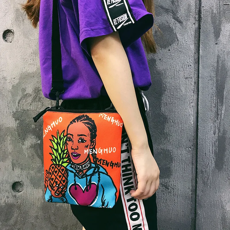

Hot Sale Women Shoulder bag Unisex Personality Pattern Mobile phone bag Coin Purse Character Print Canvas Crossbody Men Wallet