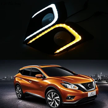 

Car Flashing 1Set DRL Daytime Running Lights Daylight Fog light Cover With Turn Yellow Signal Lamp For Nissan Murano 2015 2016