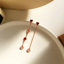 Cadeia longa Coração Vermelho Clipe Brinco Sem Piercing Bonito Romântico Sem Orelhas Buraco Coração Linha Fio Clip sobre Brincos Não furou