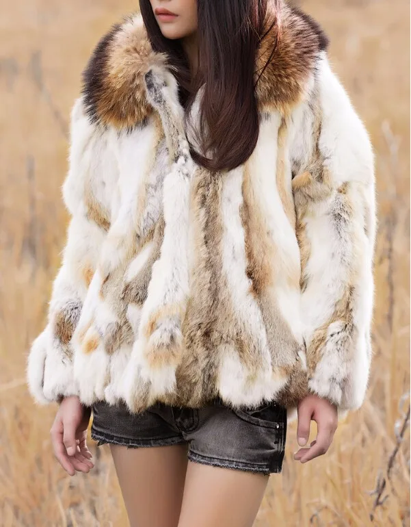 Новая мода низкая Скидка пальто из натурального кроличьего меха с роскошным воротником из натурального Лисьего меха с фабрики OEM DFP986