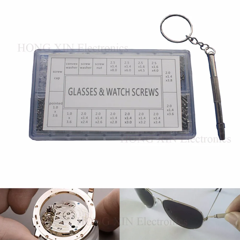 1000pcs Stainless Steel screw Sunglass Watch Spectacles Phone Glasses Screws Nuts Screwdriver Repair Tool Set Kits