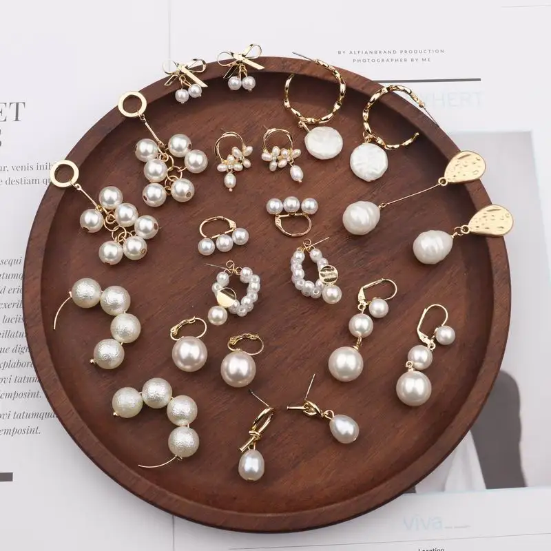 

MENGJIQIAO 2018 New Trendy Many Styles Beaded Simulated Pearl Drop Earrings For Women Cute Bowknot Circle Pendientes Mujer Moda