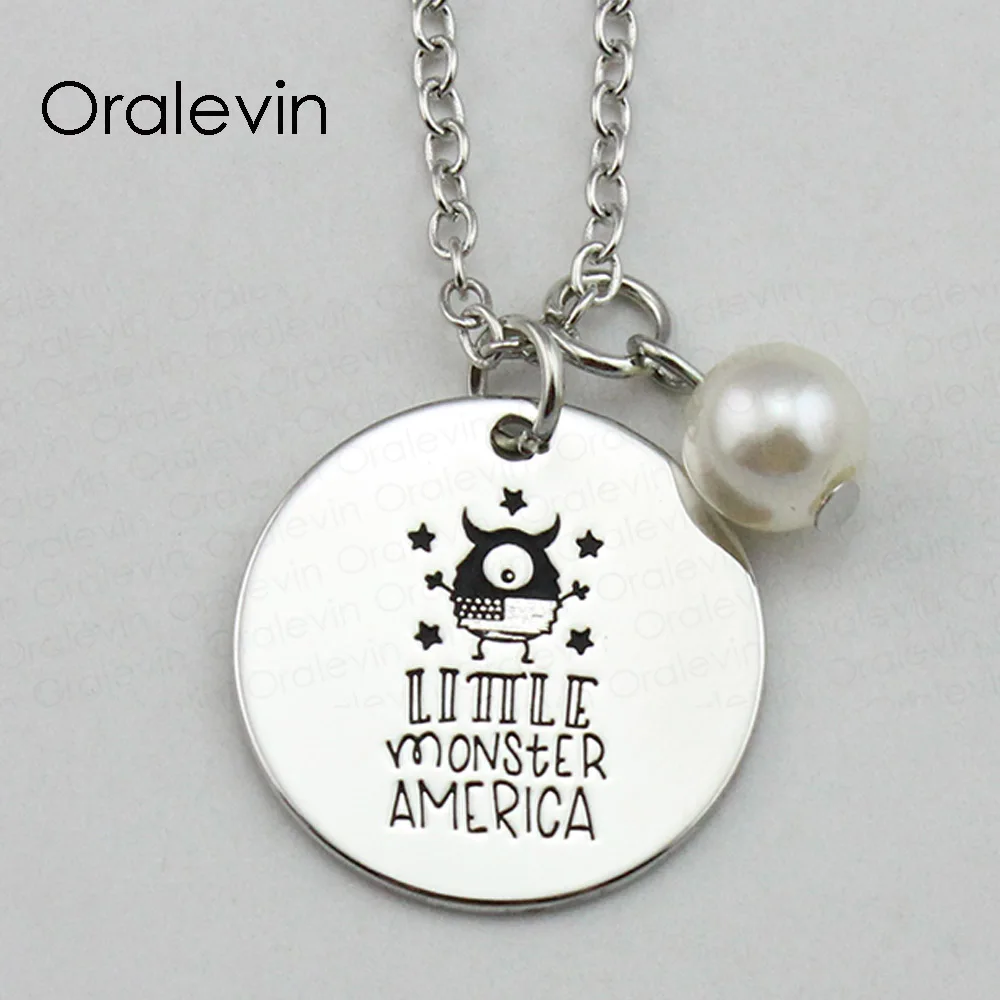 

LITTLE AMERICA Inspirational Hand Stamped Engraved Custom Pendant Female Necklace Charm Jewelry,10Pcs/Lot, #LN1754
