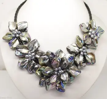 

Hot sale new Style >>>>>new black of pearl shell flower necklace 18"long