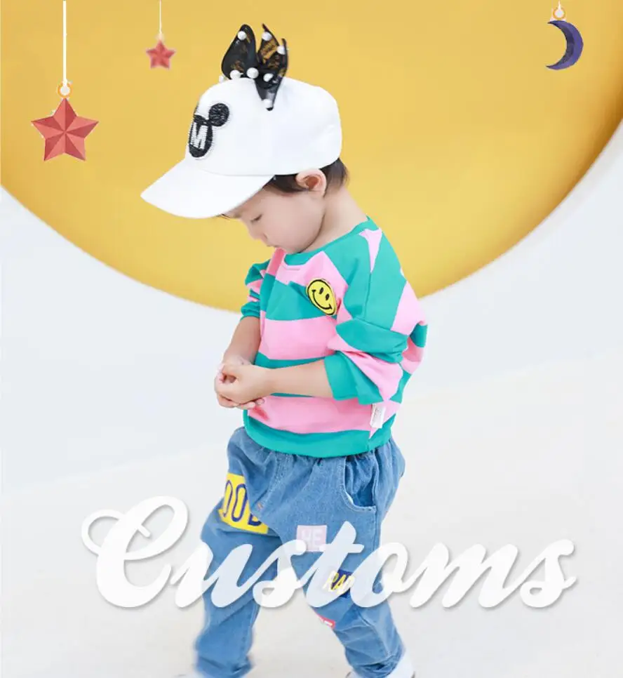 Весенне-осенний комплект одежды для маленьких мальчиков и девочек, хлопковая одежда для малышей спортивный костюм в полоску для маленьких мальчиков, футболка с длинными рукавами+ штаны