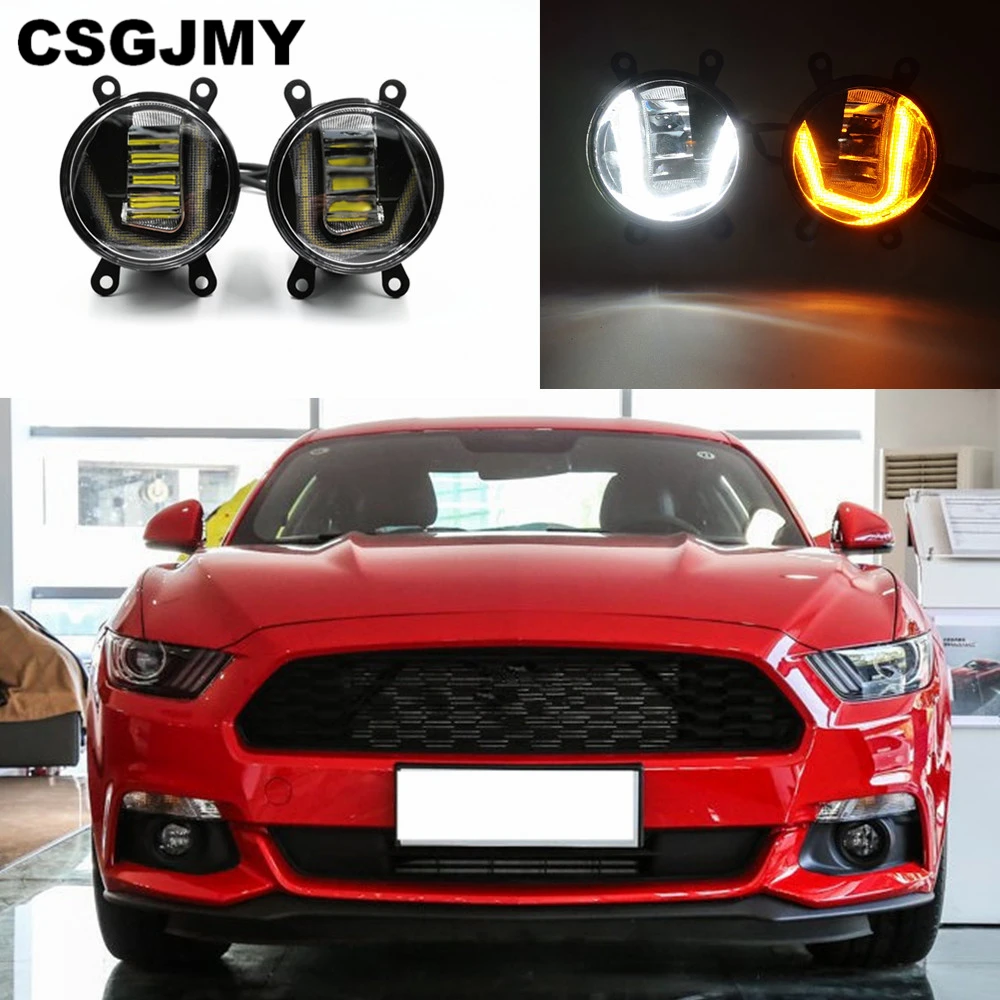 

3-IN-1 Functions LED For Ford Mustang 2015 2016 2017 2018 DRL Daytime Running Light Car Projector Fog Lamp with yellow signal