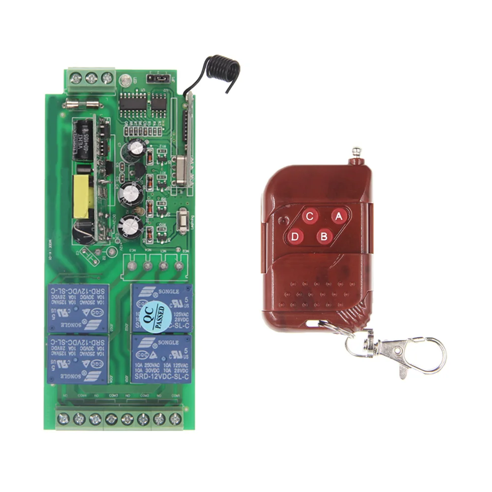 

AC 85-265V 110V 220V 4 Channel 4CH Relay RF Switch Remote Control LED Light Pump Motor Transmitter Receiver 315/ 433 MHz