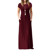 Летнее Длинное Платье Макси, новинка, короткий рукав, одноцветные повседневные женские платья XXL размера плюс 2XL, с карманами, халат, летние платья GV598