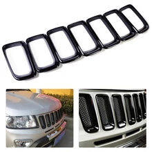 beler 7pcs Black Front Grille Vent Hole Cover Trim Insert Frame Billet Vertical Fit for Jeep Compass 2011 2012 2013 2014-2016