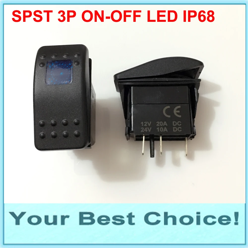 IP68 Водонепроницаемый 3 шпильки SPST ВКЛ-ВЫКЛ 24V/10A 12V/20A светодиодный подсветкой