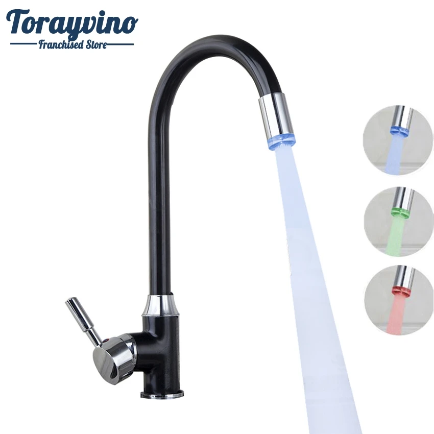 

Torayvino Bathroom Basin Faucet LED 360 Swivel Mixer Bathroom Faucets Oil Rubbed Faucet Waterfall Brass Vessel Sink Mixer Taps
