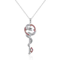 lingmei Key Shaped Fashion Men Red & Black Cubic Zircon Jewelry Silver Pendant Necklace Chain Free Shipping For Party Cocktail