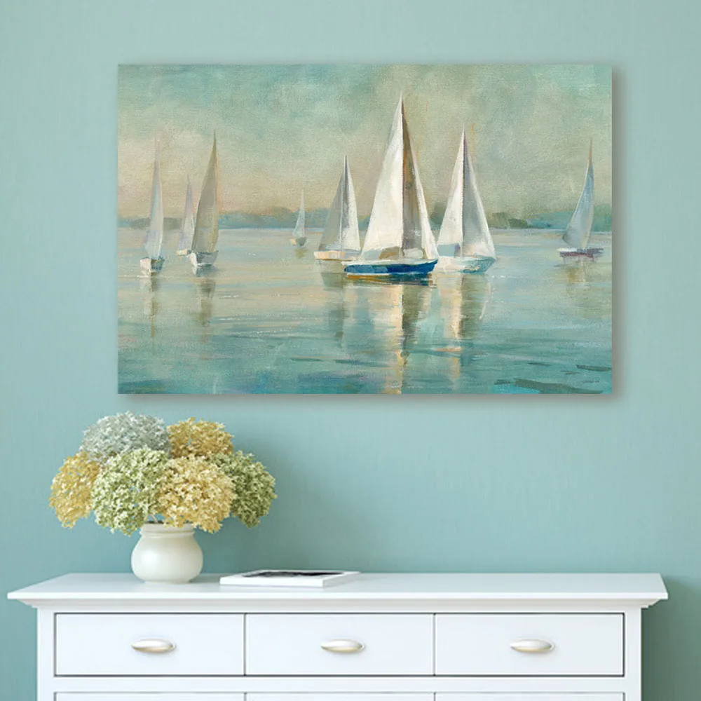 

handpainted Seascape Sailing Boat Canvas painting Home decor Wall pictures for living room Unframed