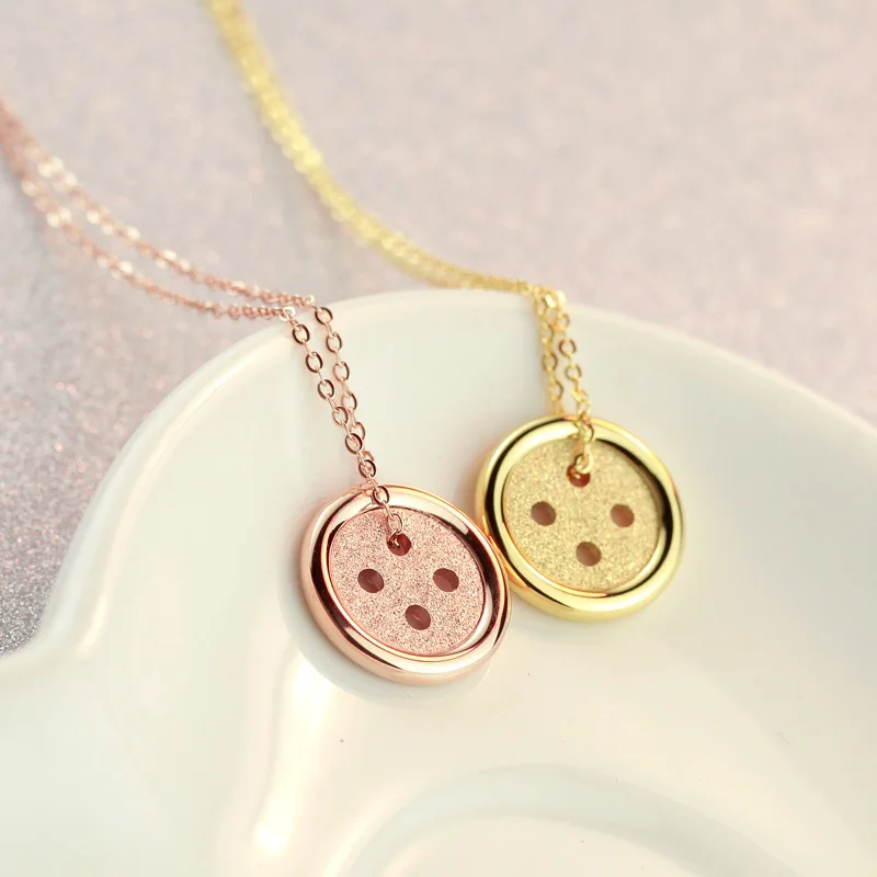 

YUN RUO Frosted Surface Button Pendant Choker Necklace Fine Jewelry Titanium Rose Gold Color Valentine Day Gift Free Shipping