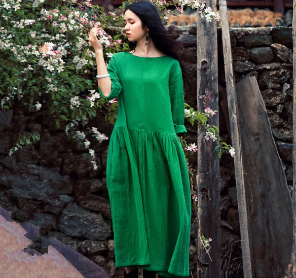 

2019 Spring Summer women long sleeve dress,Comfortable cotton linen dress,plus size girl Elegant dress,big size clothing S - 6XL