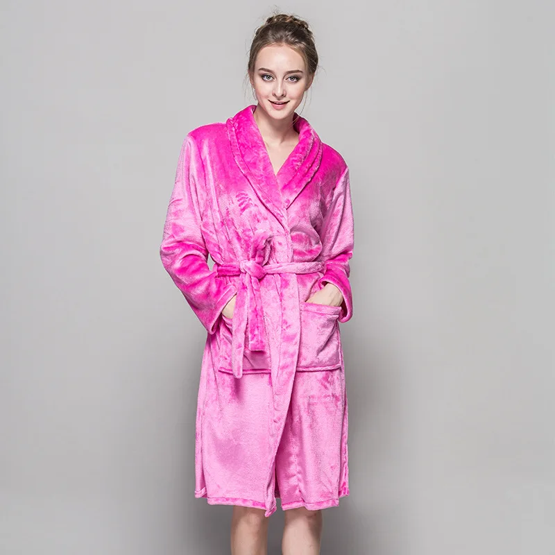 Top Quality Flannel Long Weeding Bath Robes Feminino Women Pink Red