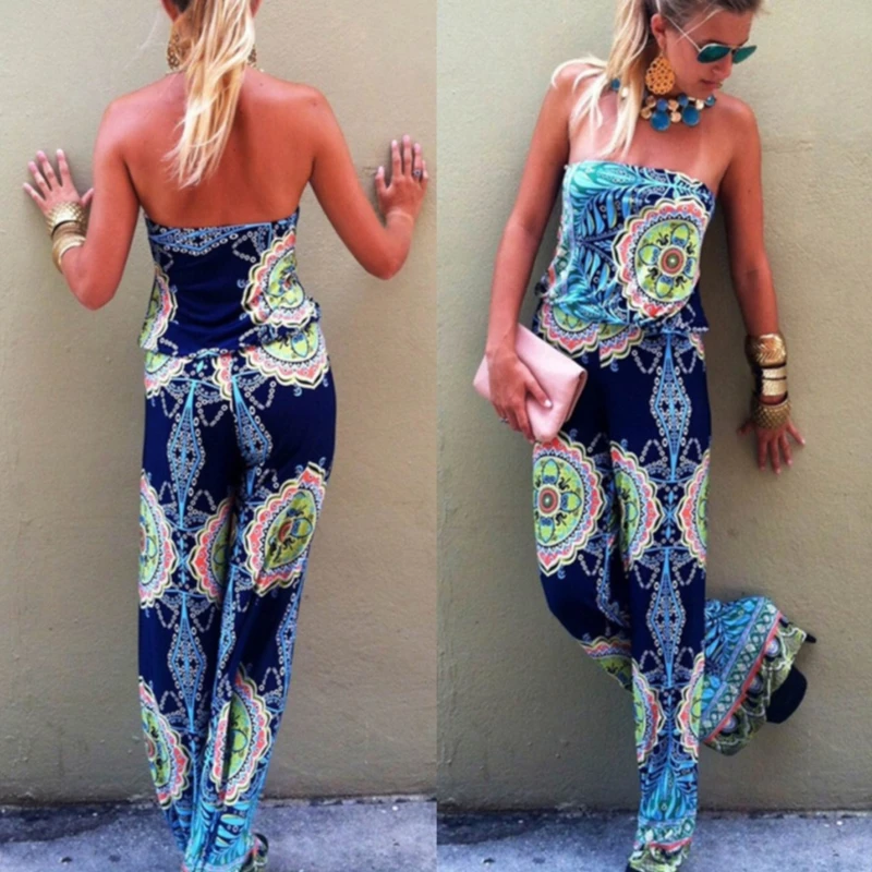 DoreenBow Polyester Sexy 3D Flower Printed Jumpsuits Women Fashion Off