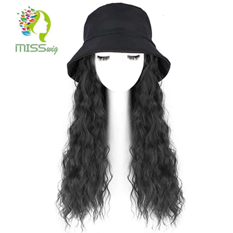 Miss wig кудрявый Кудрявый Длинный 22 дюймов натуральный черный колпачок волосы для наращивания шляпа шиньон синтетический термостойкий волос кусок