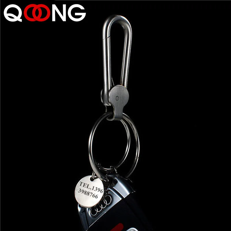 QOONG Fashion Men Keychain Car Keyring Genuine Leather Key Chain Key Ring  Metal Auto Key Holder For Men Custom Lettering Y07 - AliExpress