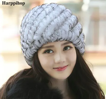 

Luxury Autumn Winter Women's Genuine Real Knitted Rex Rabbit Fur Hats Handmade Lady Warm Caps Female Beanies Headgear