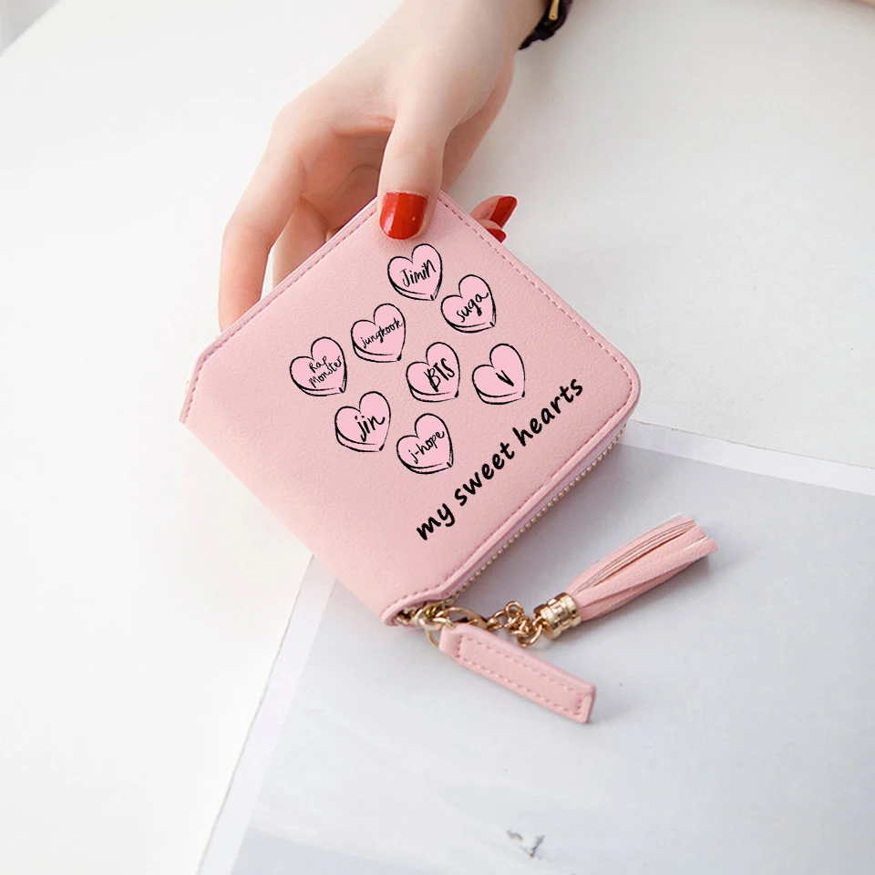 

New Arrival 3d wallet My Sweet Hears Short Zipper card wallet Girl Love fot Tassel PU purses Mini Customize Fans Accessories