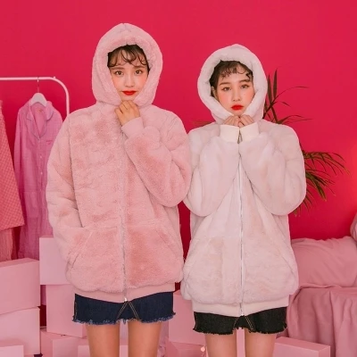 

Casual Fur Coat With a Hood 17M29