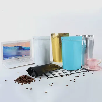 

100pcs Coffee aluminum foil zip lock bag filling valve bag self-standing zipper candy gift package
