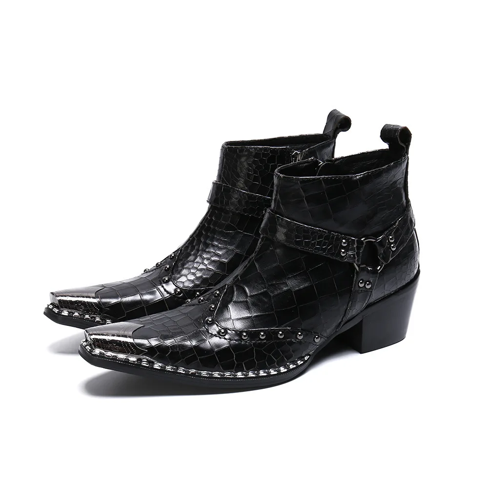 

2019 Black Fashion Men Ankle Boots Formal Dress Shoes Pointed Toe Chelsea Low Heel Boots