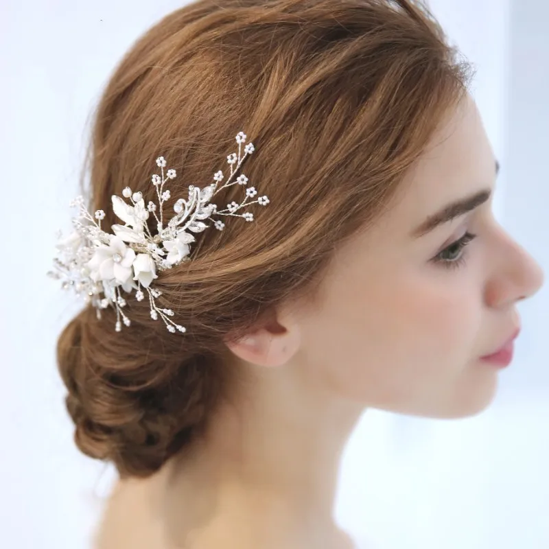 NPASON потрясающий цветочный головной убор для невесты, серебряная расческа для волос, украшение для женщин на выпускной, свадебные аксессуары