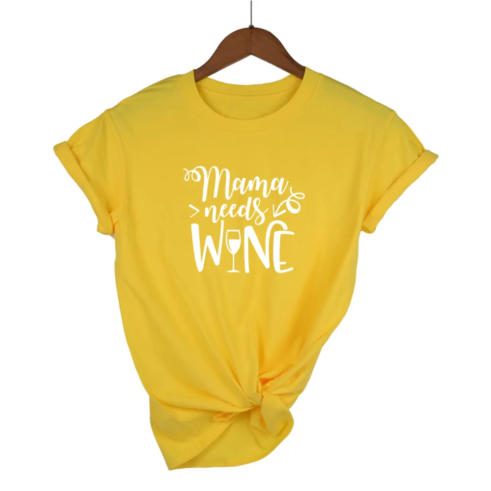 Mama needs wine футболка летняя новая модная женская футболка подарок для мамы футболки топы слоган забавная футболка - Цвет: yellow white