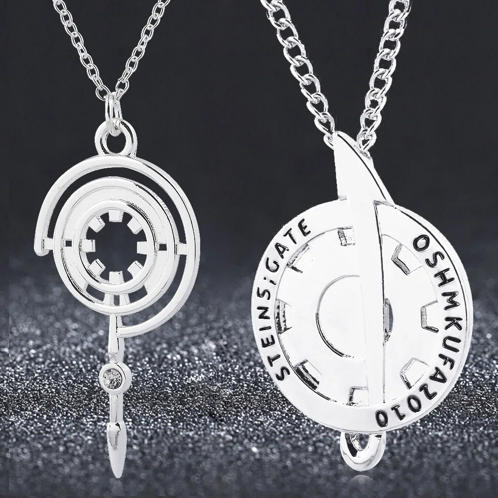 

SG New Silver Steins Gate Stain World Track Crystal Badge Necklaces Pendants Amadeus Makise Choker Keyring Men OSHMKUFA Jewelry