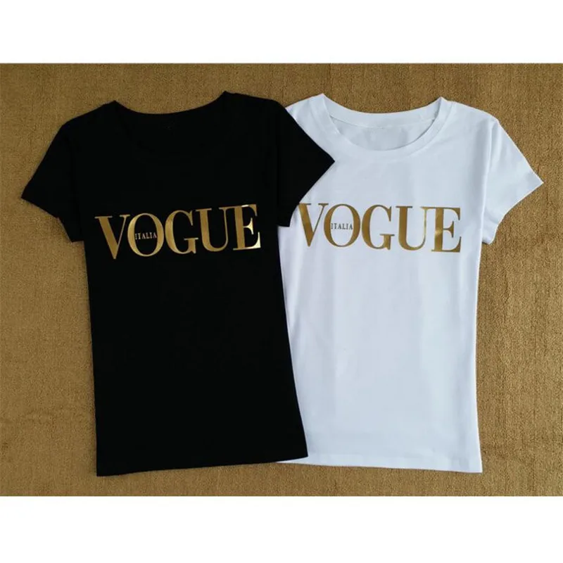 20 2019 Brand New Casual T Shirt Women Cotton Short Sleeve T-Shirt Fashion VOGUE Letter Print Women Tops O-neck Tee Shirt Femme