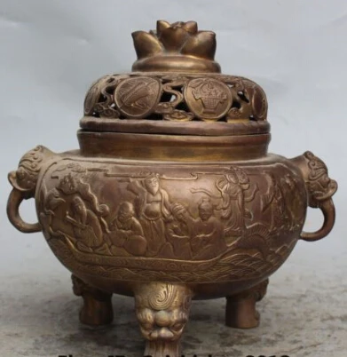 

212 10"Marked Chinese Dynasty Bronze the Eight Immortals Beast Incense Burner Censer Discount 35%