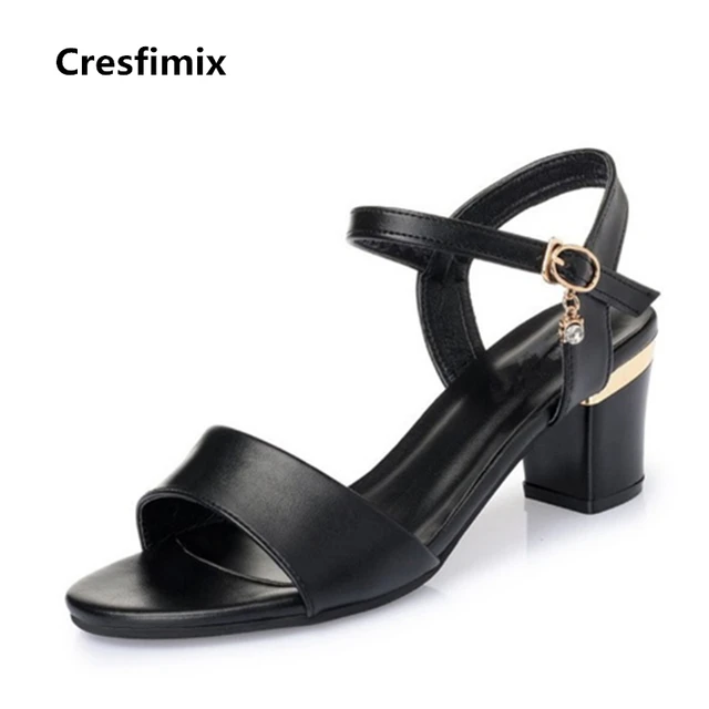 Cresfimix sandalias de mujer women casual high heel summer sandals lady cute black buckle strap sandal shoes female cool sandals