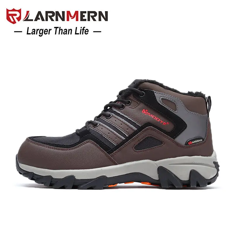 LARNMERN/Мужская безопасная обувь со стальным носком; Зимние Теплые ботильоны на меху со светоотражающими полосками; специальная рабочая обувь - Цвет: BrownFUR