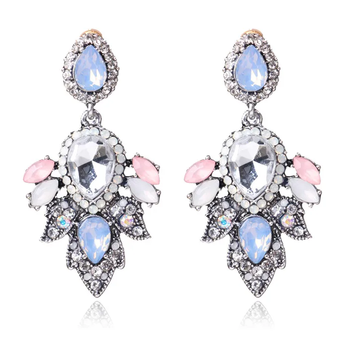 Ztech New Hot Light Blue& Pink Resin with big Crystal Flower Earrings for Women Luxury Starburst Pendant Gem Statement Earrings - Окраска металла: Luxury Earrings