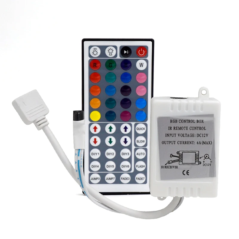 

[MingBen] 44 Keys DC12V Dual Connectors Output IR Remote RGB Controller Lamp Dimmer For 10M 5M SMD3528 2835 5050 LED Strip Light