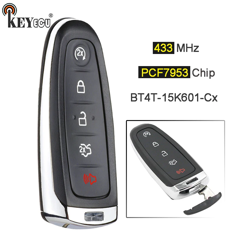 KEYECU 433 МГц PCF7953 BT4T 15K601 Cx Smart 4 + 1 5 кнопки дистанционный ключ брелок от машины для Ford