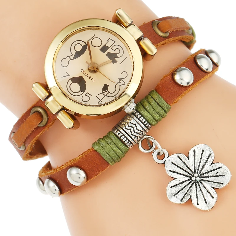 

Top Genuine Leather Watch Women Sakura Alloy Flower Black Numberstriple Bracelet Wristwatch Quartz Japanese Fashion Reloj Dama