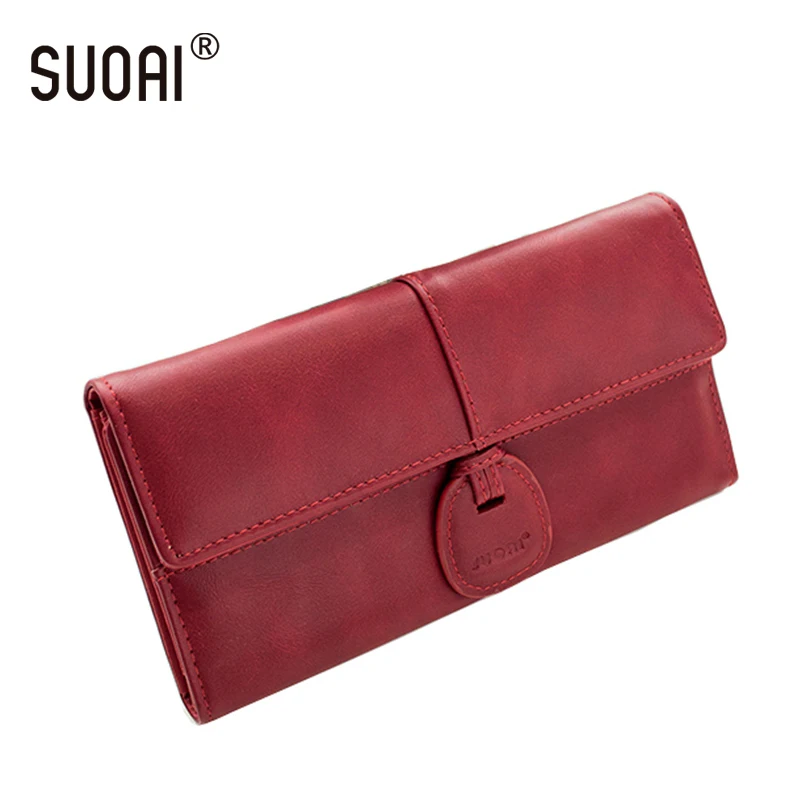 SUOAI Women Wallet Fashion Pu Leather Long Purse Female Hasp Wallets And Purses