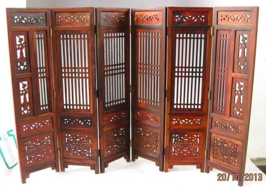 Mão-esculpida chinês boxwood & escultura dobrável tela.