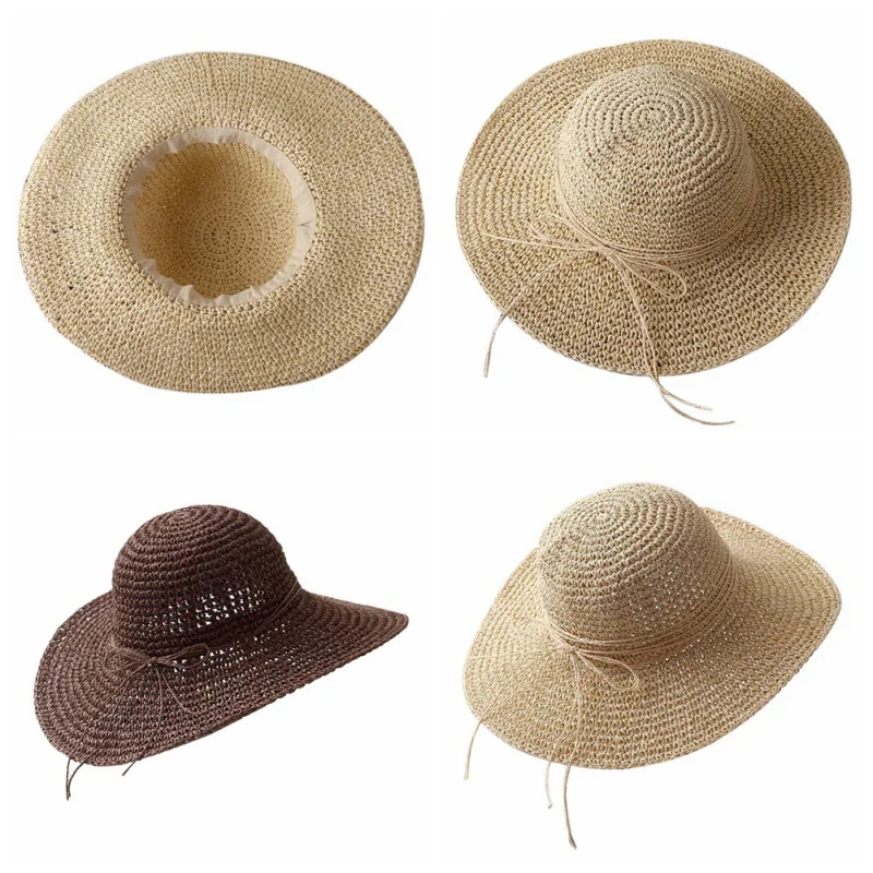 Стиль соломенная шляпа от солнца в пасторальном стиле с широкими полями от УФ-лучей легкий складной портативный пляжный колпачок для путешествий пеших прогулок