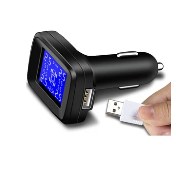

Auto Car Tire Pressure Monitoring System Cigarette Lighter Plug TPMS LCD Display Waterproof 4 External Sensors USB Charging