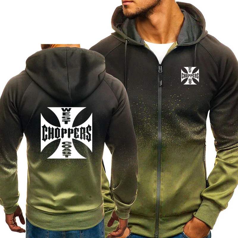  Spring Autumn Sweatshirt West Coast Choppers Gradient Hoodies Men Streetwear Fleece Zipper Jacket M