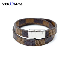 

VEROMCA High Quality Mens Stainless Steel Leather Bracelet Color Style Optional Armbanden For Couple Bracelets Charms Bracelet