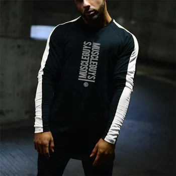 

2019 Men Workout GYM Fitness Tops Long Tee Sport Running Train Quick Dry Compression Exercise Muslce Bodybuilding T Shirt