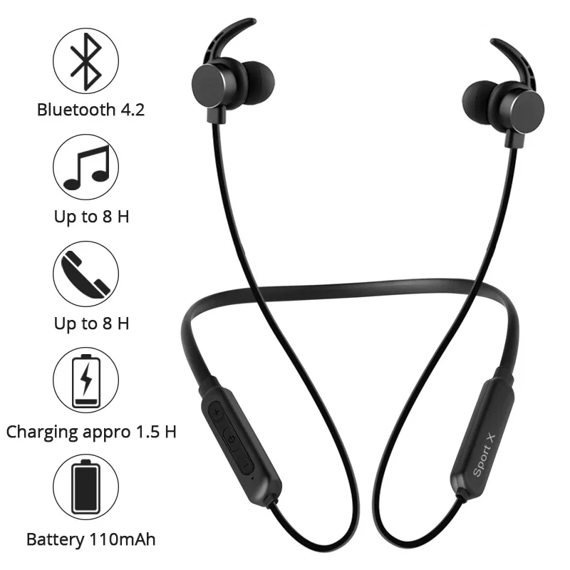 

IPX5 Waterproof Neckband Metal Magnetic Stereo Wireless Bluetooth Earphone Headset For Xiaomi Redmi Note 8 Pro IPhone Xs Umidigi
