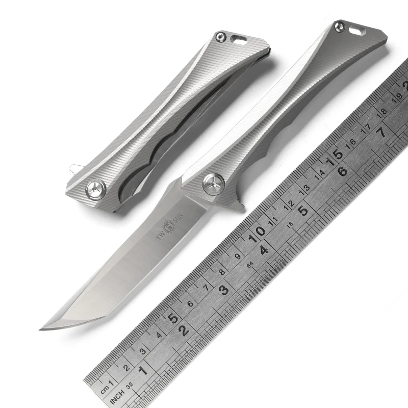 

TWO SUN TS59 Flipper ball brearing folding knife D2 blade titanium camping hunting Pocket knives outdoor gear Survival EDC Tool