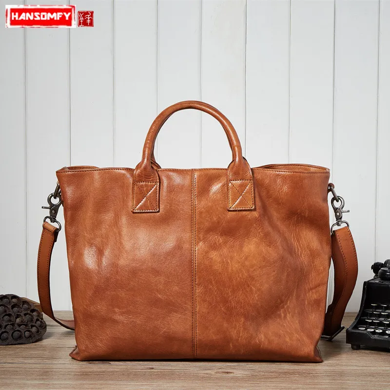 

HANSOMFY fashion Women handbags Laptop Genuine leather first layer leather female messenger bag vegetable tanned shoulder bags